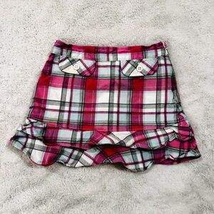 Janie and Jack Plaid Ruffle Mini Skirt - Pink, Blue and White